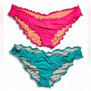 Victoria's Secret Pink and Teal Ruffled Bikini Bottoms